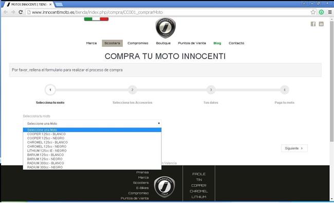 Innocenti Moto ofrece la posibilidad de comprar sus productos en Internet