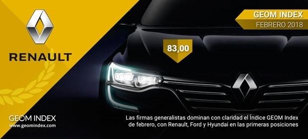 Renault, marca más valorada por los internautas españoles en febrero, según Geom Index