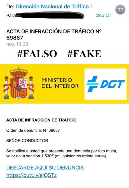La DGT alerta de una estafa que comunica por mail a los conductores multas de 1.530 euros
