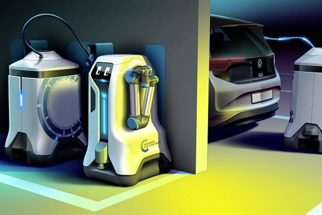Volkswagen presenta un prototipo de robot que carga un vehículo eléctrico sin interacción humana