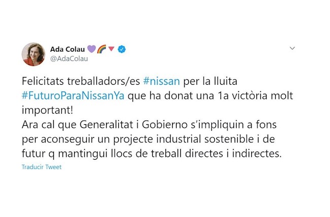 Colau felicita a los trabajadores de Nissan por el acuerdo y reclama un proyecto industrial sostenible