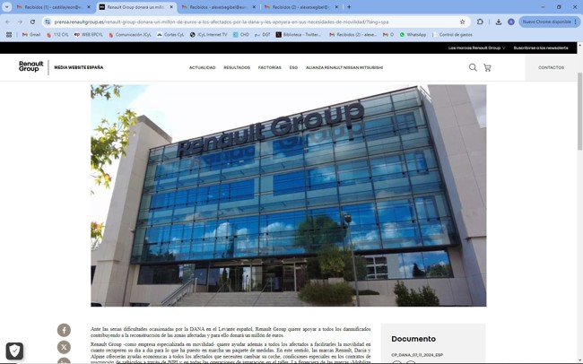 Renault Group donará un millón de euros a los afectados por la DANA para la reconstrucción de la zona