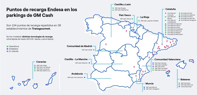 Endesa instala 134 puntos de recarga en establecimientos de la cadena Transgourmet