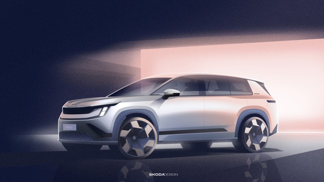 Skoda descubre el exterior del Peaq, su nuevo SUV 100% eléctrico de siete plazas