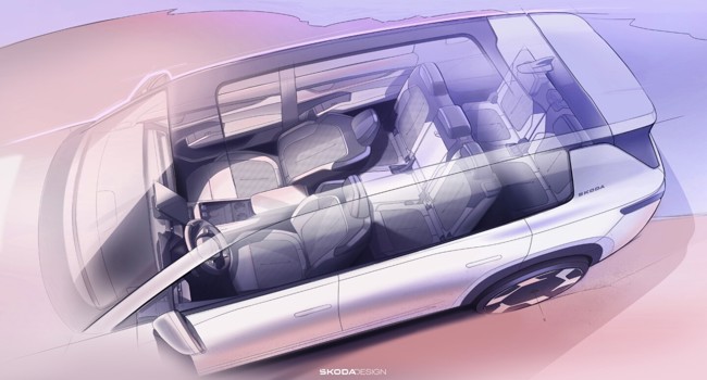 Skoda presenta un primer avance del concepto interior del Peaq, su nuevo SUV eléctrico de siete plazas